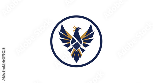 Stylized graphic design of a majestic bird, possibly an eagle or phoenix, in a circular emblem.