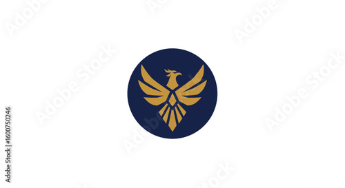 Golden phoenix emblem inside a dark blue circle on a white background.