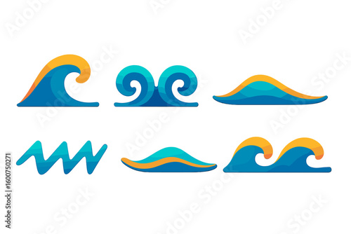 Unique wave designs in various styles and colors created for a beach-themed project or design