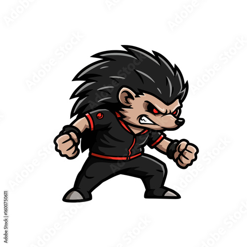 An angry cartoon hedgehog character in a fighting stance, ready to confront.