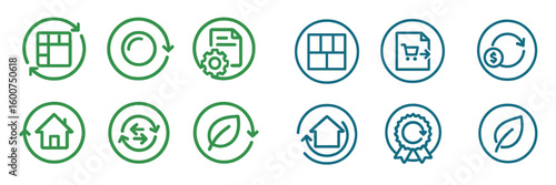 Icons representing various concepts related to sustainability, recycling, and eco-friendly practices displayed on a digital interface