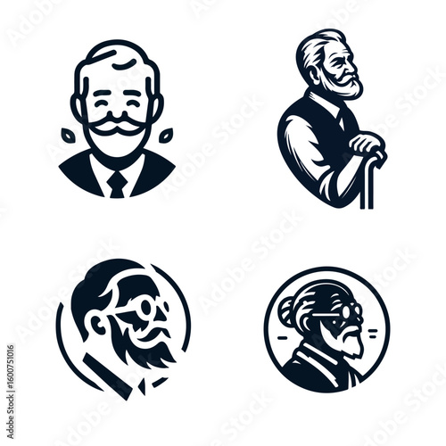 Vintage gentleman icons featuring diverse ages and styles of men