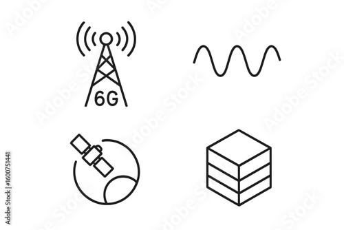 Exploring advancements in wireless technology through symbols representing 6G, satellites, and waveforms in modern communication