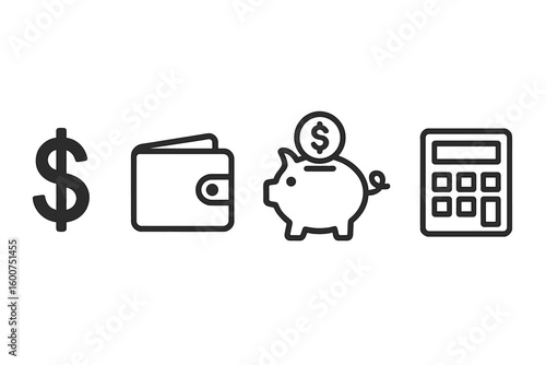 Financial symbols representing money management, saving, and budgeting concepts in a minimalist design