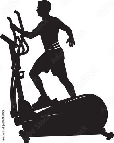 A vector illustration of a man exercising on an elliptical trainer machine