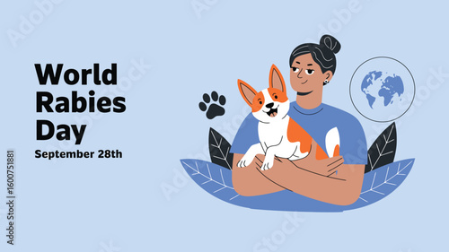World Rabies Day Awareness Poster Vector Illustration with Dog, Vaccine, Medical Symbols