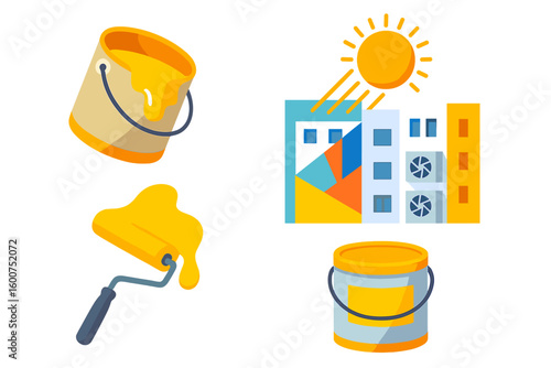 Bright colors enhance building exterior during urban renovation in summer afternoon