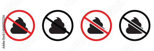 No Dog Poop Allowed Sign – Red Circular Pet Waste Prohibition Icon Vector