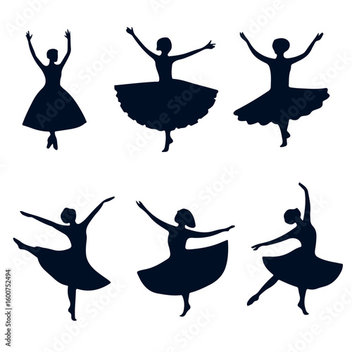 Silhouettes of ballet dancers in various poses