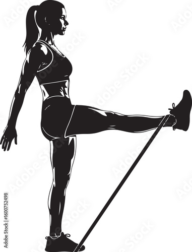 vector illustration silhouette of a woman performing leg exercises with a resistance band.