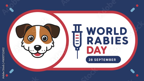 World Rabies Day Awareness Poster Illustration with Dog, Vaccine, Medical Symbols