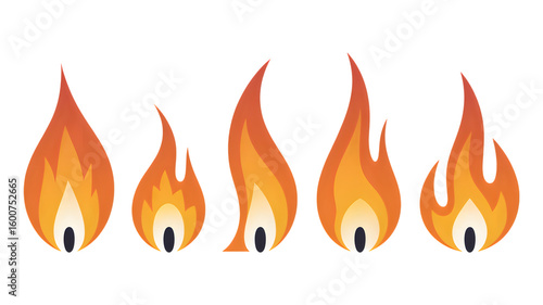 Pixel Art Fire Flames Animated Burning Graphic Elements isolated on transparent background