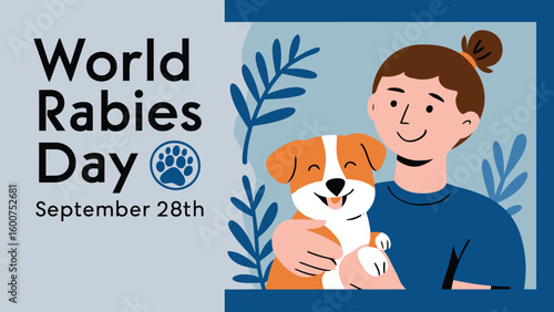 World Rabies Day Awareness Poster Illustration with Dog, Vaccine, Medical Symbols