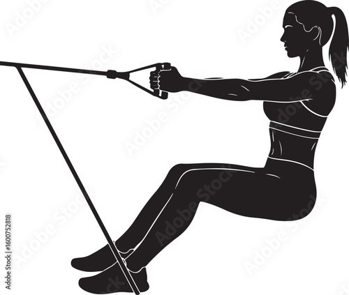 Fit Woman Performing Seated Band Rows Silhouette