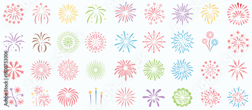 Colorful fireworks vector set