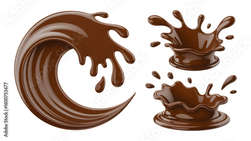 Chocolate Splats  Swirls Delicious Visual Elements for Designs isolated on transparent background