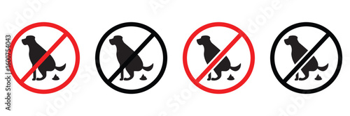 No Dog Poop Allowed Sign – Red Circular Pet Waste Prohibition Icon Vector