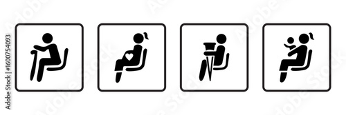 Priority Seat Icons for Public Transportation in Flat Style