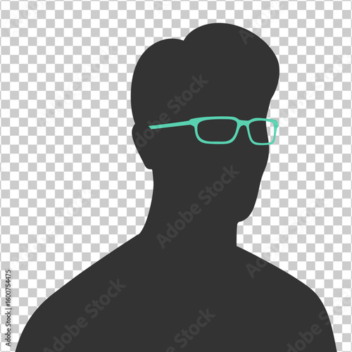 Silhouette of a half turned man in green eyeglasses. Vector illustration