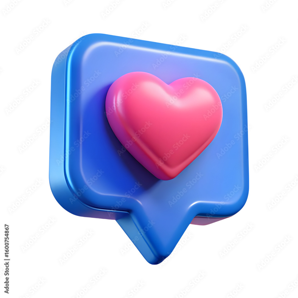 3d blue speech bubble with pink heart symbol isolated on transparent background 3d blue speech bubble with pink heart symbol isolated on transparent background