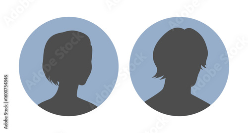Female and male face silhouettes icons. Round icons with abstract women and men faceless avatars, portraits. Vector illustration