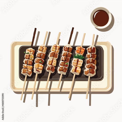 Flat Icon of Grilled Chicken Skewers