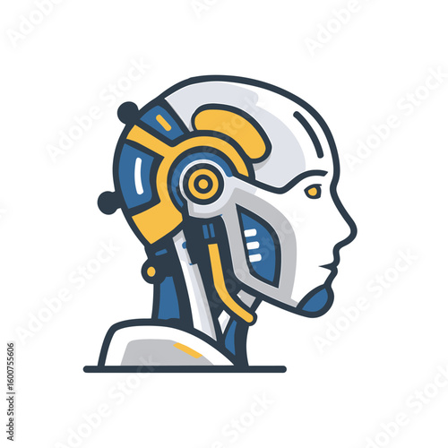 The Essence of Artificial Intelligence: An Illustration of a sophisticated cyborg head embodies the future of technology, capturing the essence of technological innovation and digital transformation.
