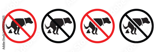 No Dog Poop Allowed Sign – Red Circular Pet Waste Prohibition Icon Vector