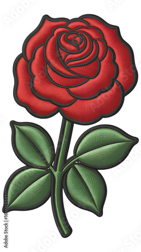 Red Rose Elegant Floral Design for Embroidery Patchwork and Textile Projects isolated on transparent background