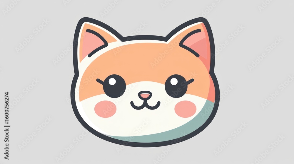 Cute cartoon cat face, simple design, light background, digital art, use for children's products Cute cartoon cat face, simple design, light background, digital art, use for children's products