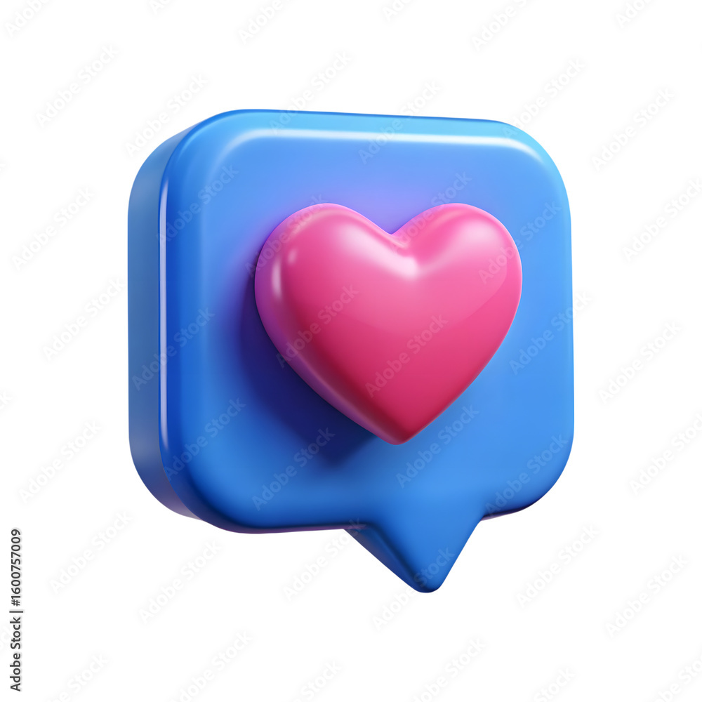 3d blue speech bubble with pink heart icon isolated on transparent background 3d blue speech bubble with pink heart icon isolated on transparent background