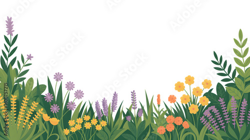 Vibrant Floral Border Perfect for Spring Designs  Invitations isolated on transparent background