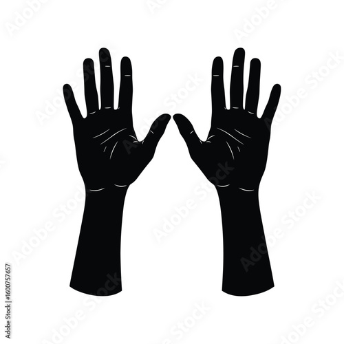 Two black hands raised open palms facing forward against a white background illustration