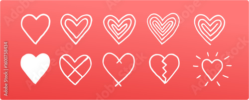 hearts love heart doodle variation illustration set vector