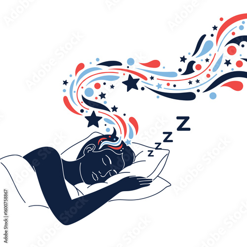 A person dreaming vividly while sleeping soundly enjoying deep restful slumber
