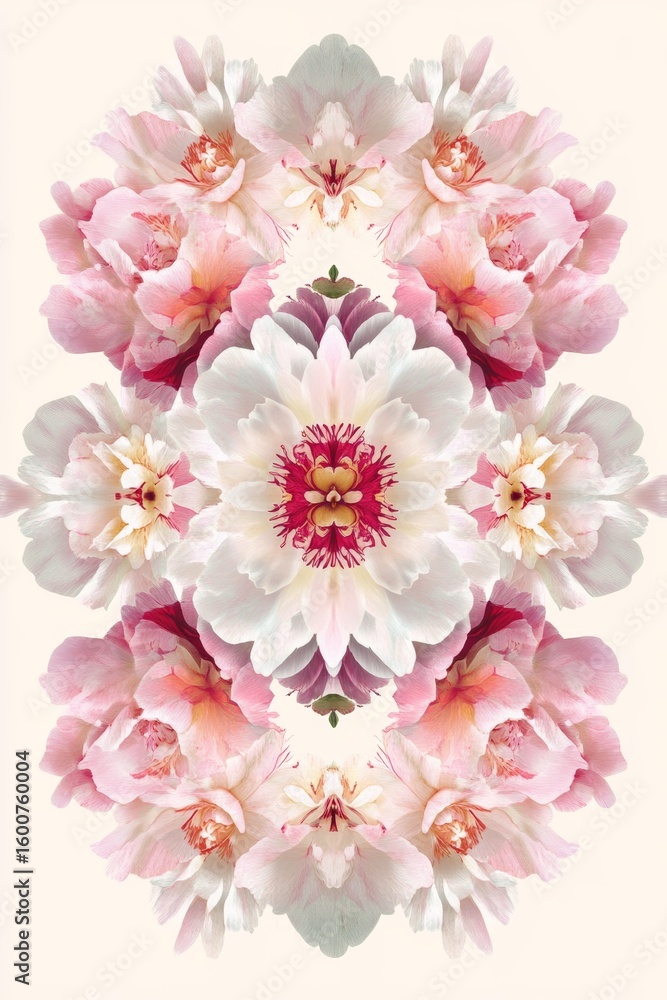 Close up of a flower with a pink center and white petals. The flower is surrounded by a white background Close up of a flower with a pink center and white petals. The flower is surrounded by a white background