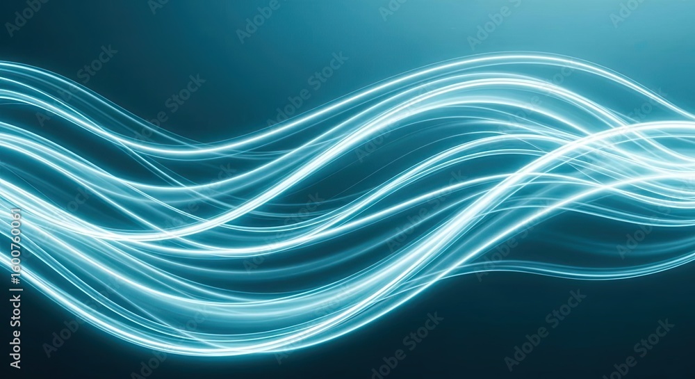 Fototapeta premium Abstract glowing blue light trails flowing in a wavy pattern against a dark background representing data transfer and connectivity