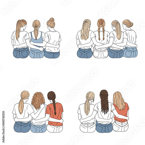 Four illustrated friends sitting together depicting friendship and connection