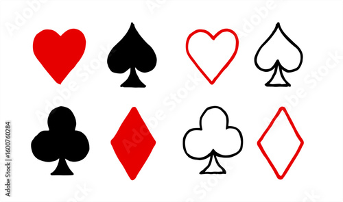 playing cards icons poker hand drawn vector
