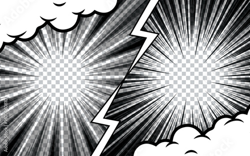 Manga comic template background versus battle. black and white vector illustration.