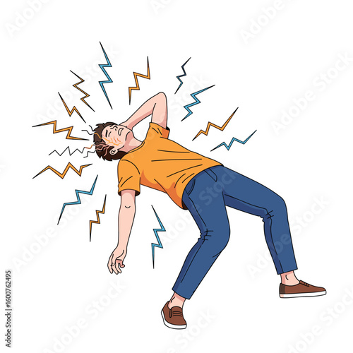 Person experiencing severe headache with electrical jolts around head