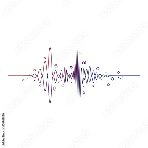 Abstract sound waveform illustration with bubbles and particles displaying audio signal modulation
