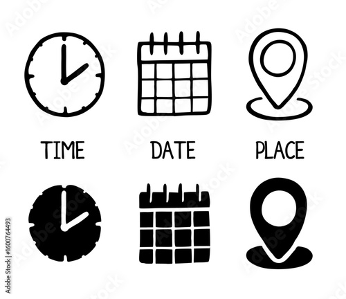 date time and venue icon set place clock calendar