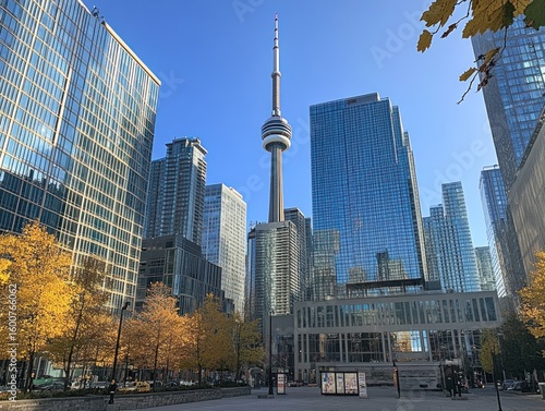Cityscape with modern skyscrapers and the iconic CN Tower