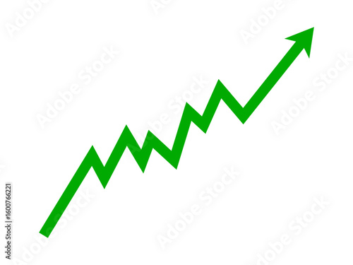 Green zigzag line arrow graph business growth up trend concept, Economic growth, Stock market profit, Financial growth sign. Vector illustration.