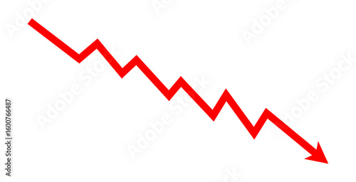 Down fall red arrow zigzag line graph financial loss concept, Red arrow downward direction, stock market fall, Business loss. Vector illustration.