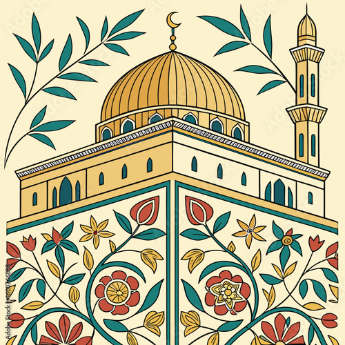 Seamless pattern vector illustration of Istanbul mosque architecture with domes, a religious landmark for travel