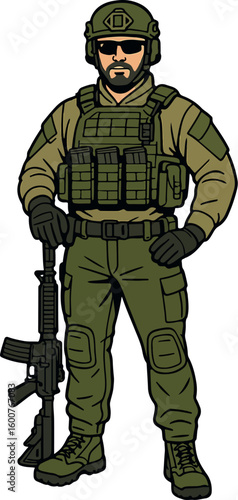 Military man vector illustration, marines, NAVY, army soldier