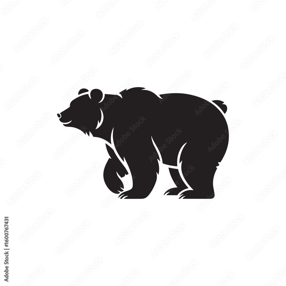 Fototapeta premium Stylized silhouette of a standing black bear facing left with a textured outline isolated on white background. bear icon