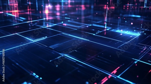 Futuristic digital data grid with glowing lines and intricate connections